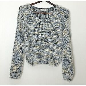 Love + Joy Eyelash Sweater Women's Medium Blue Yellow Apres Ski Bon Chic Fairy